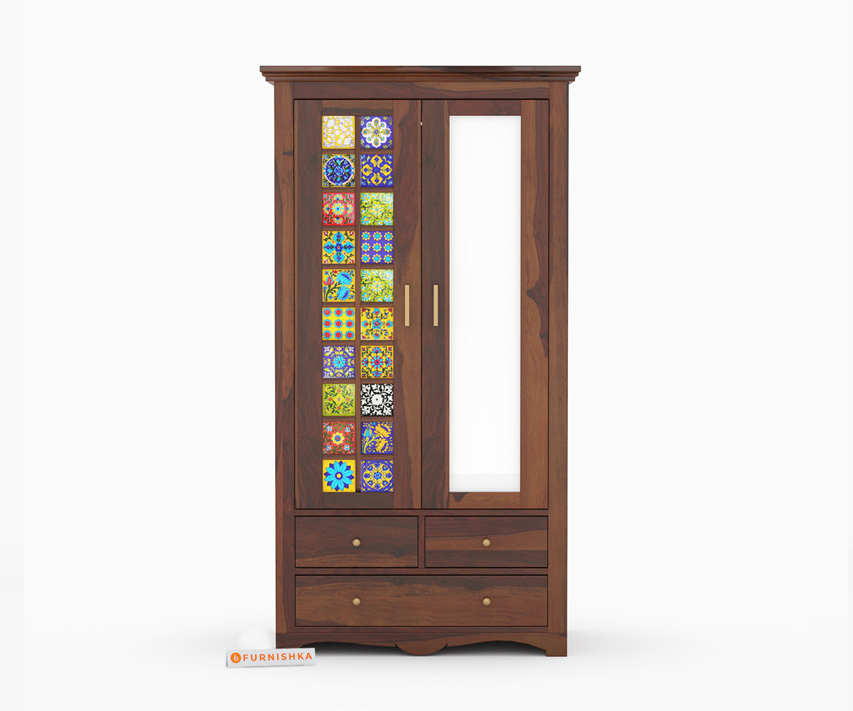 Starla 2 Door Solid Sheesham Wood Wardrobe with Mirror - Furnishka 