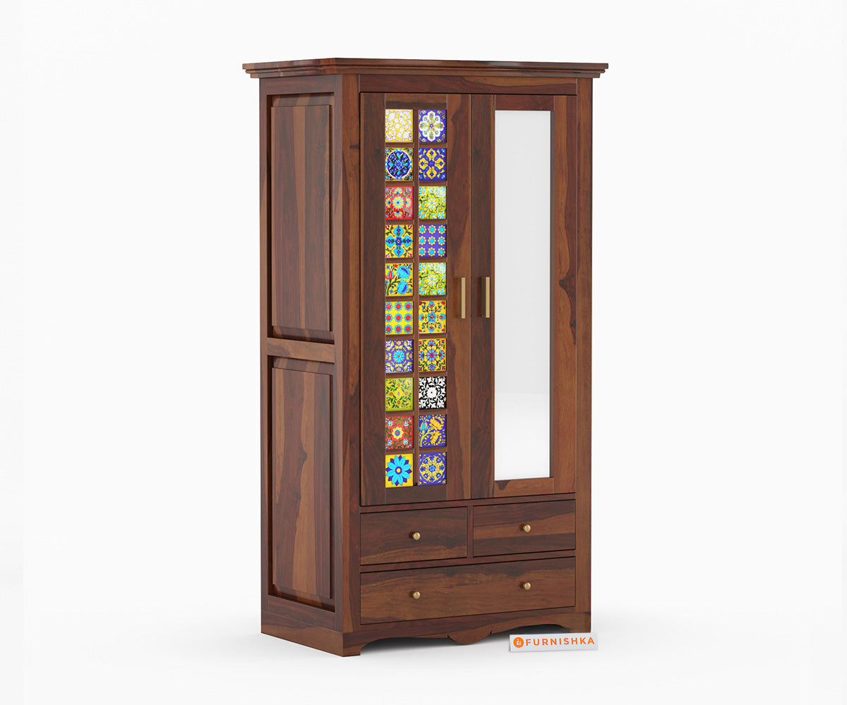 Starla 2 Door Solid Sheesham Wood Wardrobe with Mirror - Furnishka 