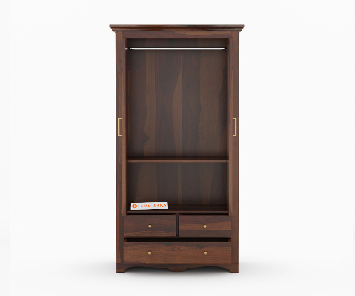 Starla 2 Door Solid Sheesham Wood Wardrobe with Mirror - Furnishka 