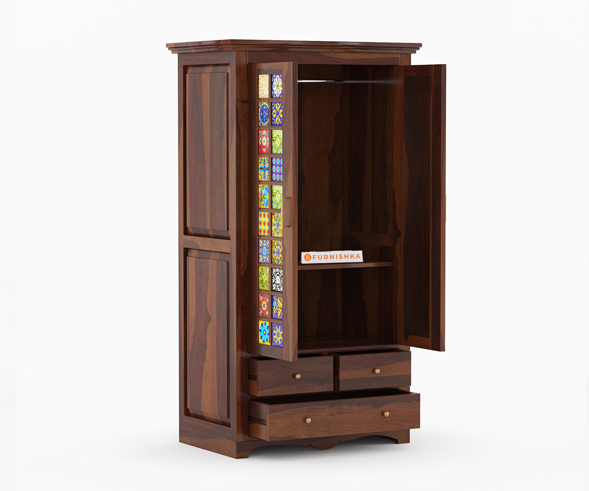 Starla 2 Door Solid Sheesham Wood Wardrobe with Mirror - Furnishka 