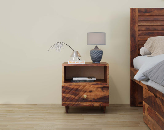 Stella Lower Drawer Bedside Table In Sheesham - Yoho - Furnishka 