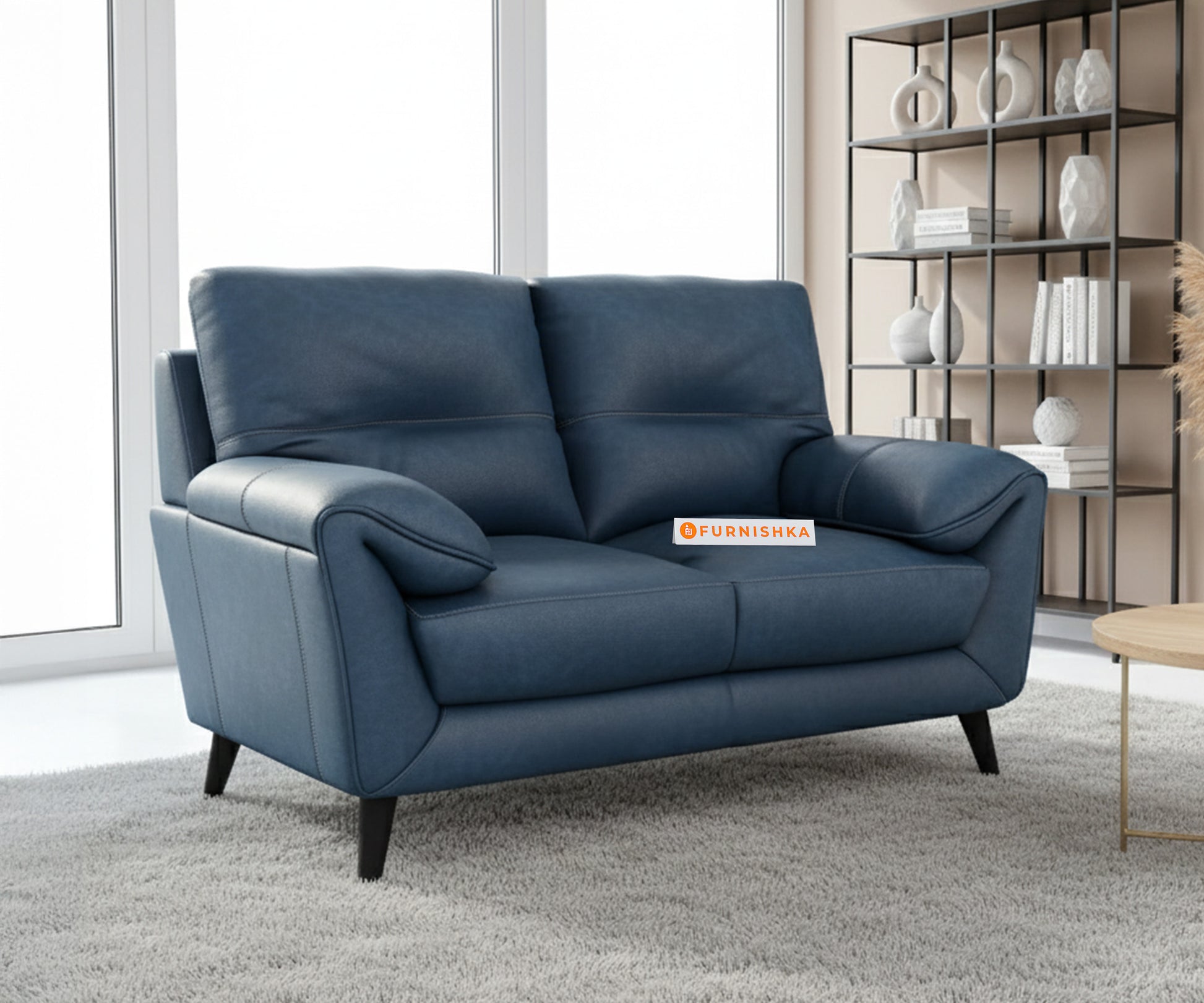 Suntory Leather 2 Seater Sofa - Ocean Blue Finish - Furnishka 