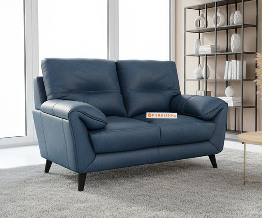 Suntory Leather 2 Seater Sofa - Ocean Blue Finish - Furnishka 