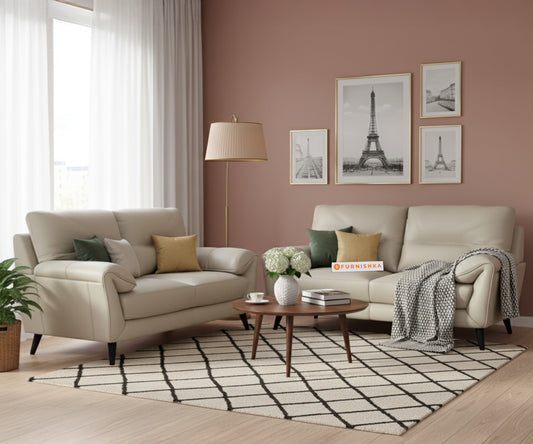 Suntory Leather 3+2 Seater Sofa Set Light Beige - Furnishka