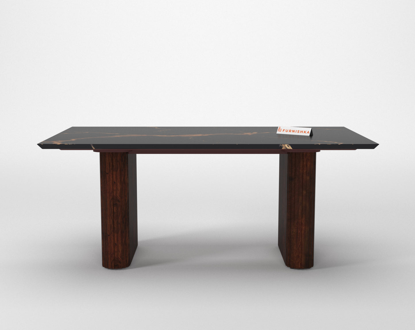 Swaarno 6 Seater Dining Sets with  Black Engineered Marble Top in Dark Walnut Finish - Furnishka