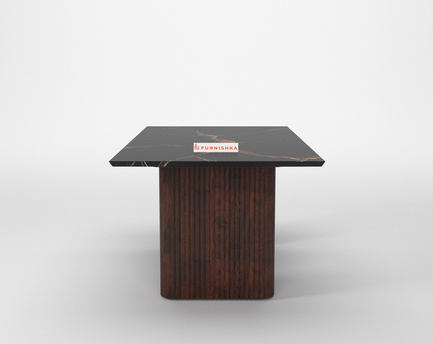 Swaarno 6 Seater Dining Sets with  Black Engineered Marble Top in Dark Walnut Finish - Furnishka