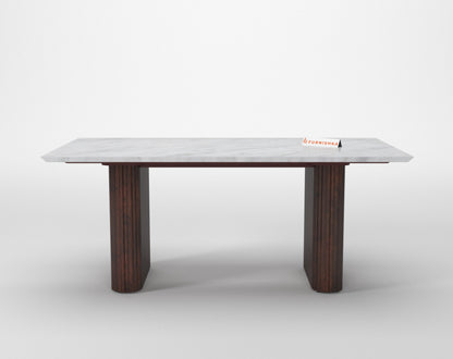 Swaarno 6 Seater Dining Sets with White Engineered Marble Top in  Dark Walnut Finish - Furnishka