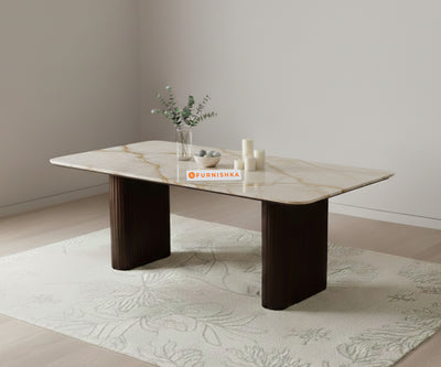 Swaarno Dining Table 6 Seater Wood Base