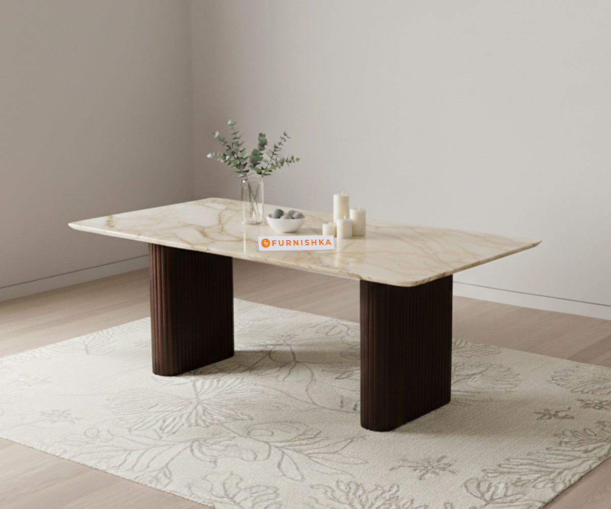 Swaarno Dining Table 6 Seater Wood Base - Furnishka 