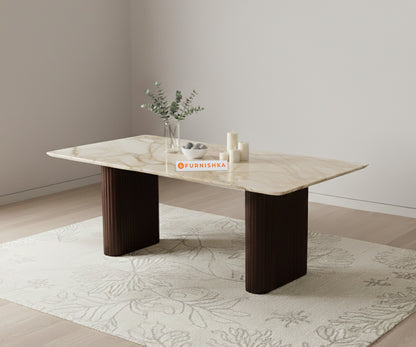 Swaarno Dining Table 6 Seater Wood Base - Furnishka 