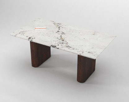 Swaarno Dining Table 6 Seater Wood Base - Furnishka