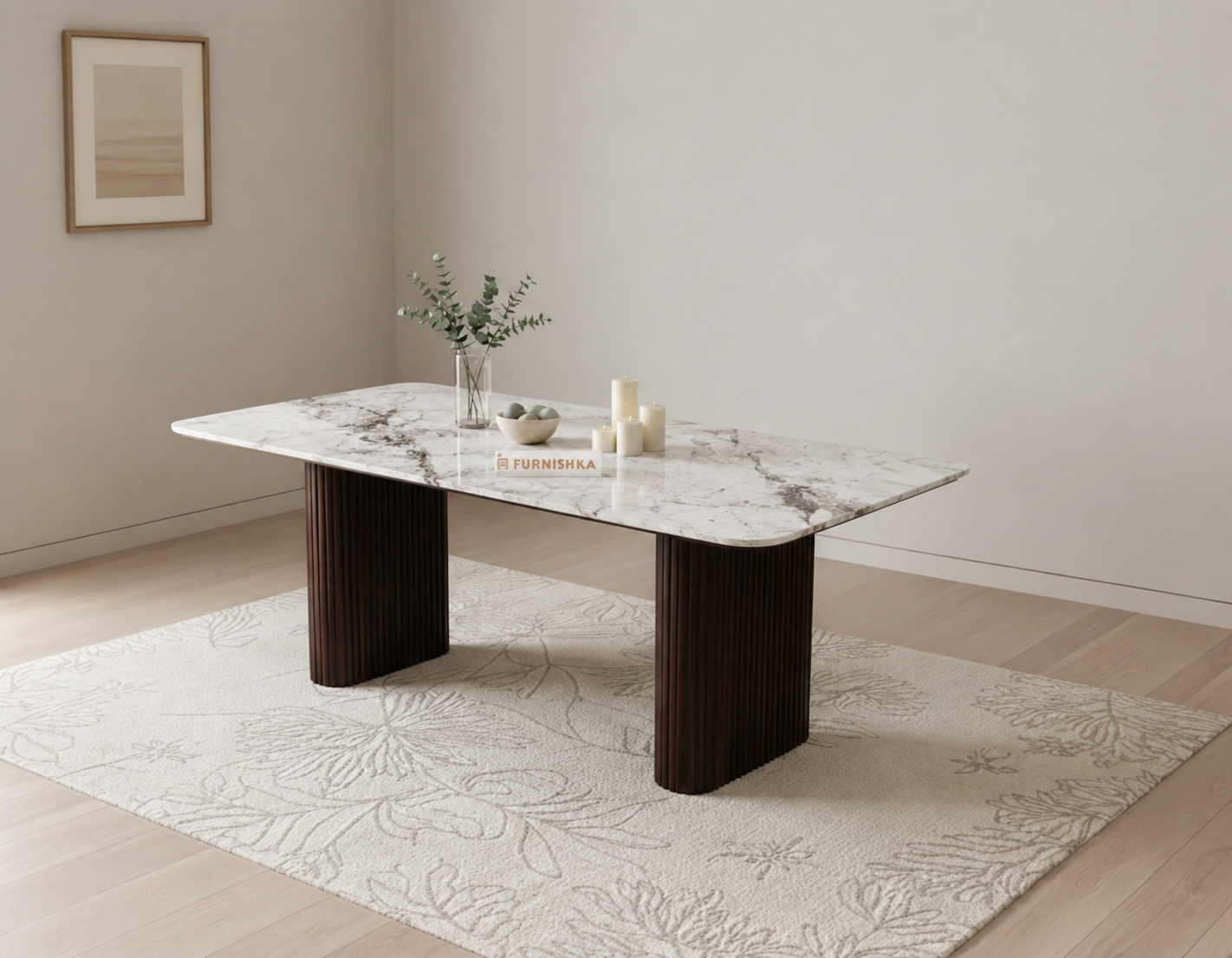 Swaarno Dining Table 6 Seater Wood Base - Furnishka