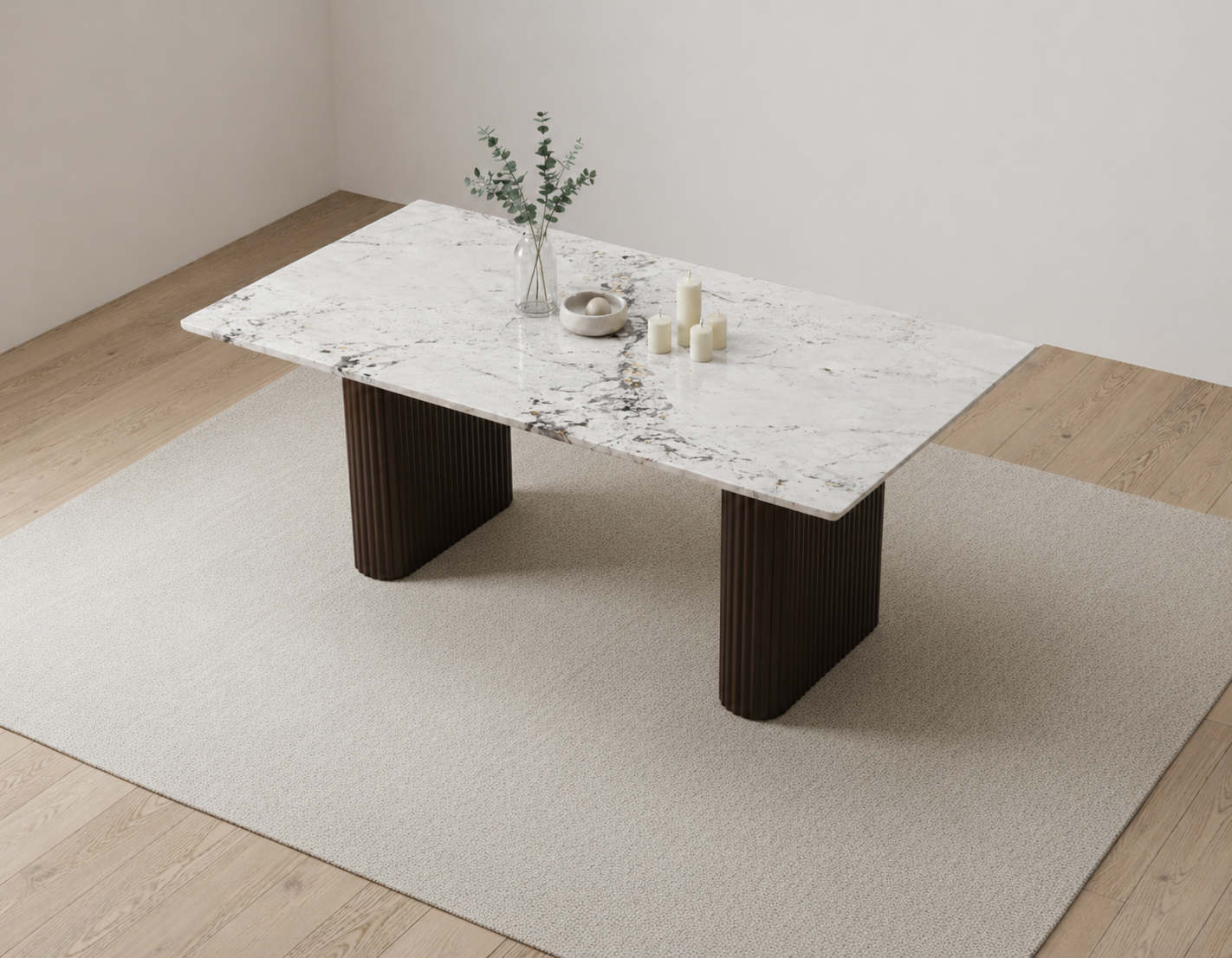 Swaarno Dining Table 6 Seater Wood Base - Furnishka
