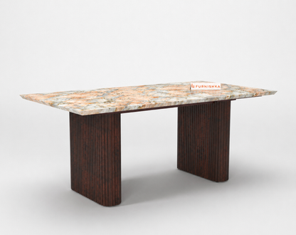 Swaarno Dining Table 6 Seater Wood Base - Furnishka