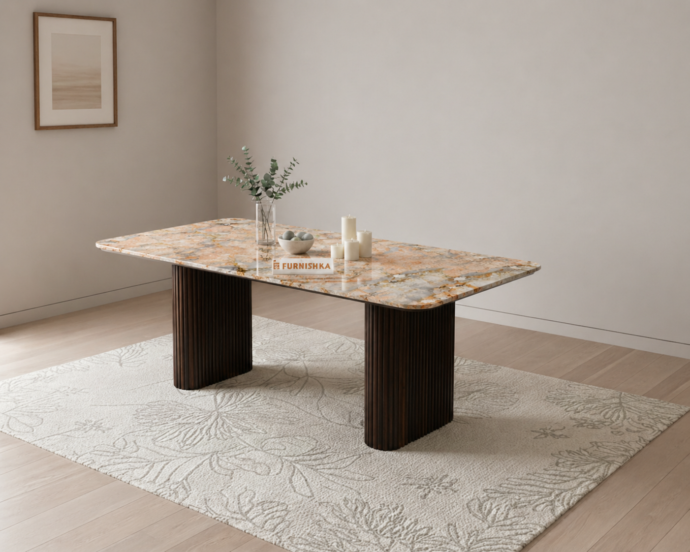Swaarno Dining Table 6 Seater Wood Base - Furnishka