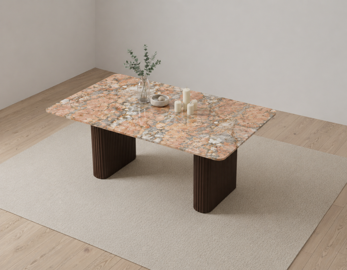 Swaarno Dining Table 6 Seater Wood Base - Furnishka