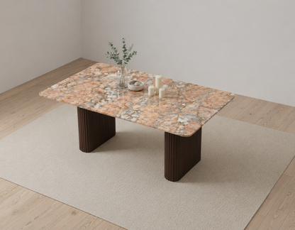 Swaarno Dining Table 6 Seater Wood Base - Furnishka
