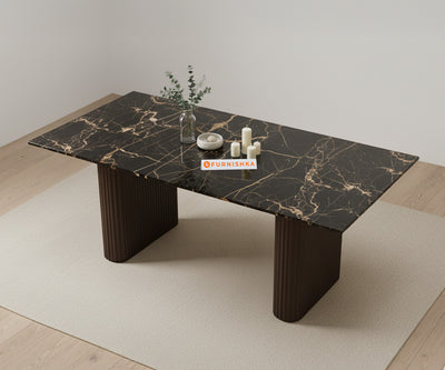 Swaarno Dining Table with  Black Engineered Marble Top 4 Seater in  Dark Walnut Finish