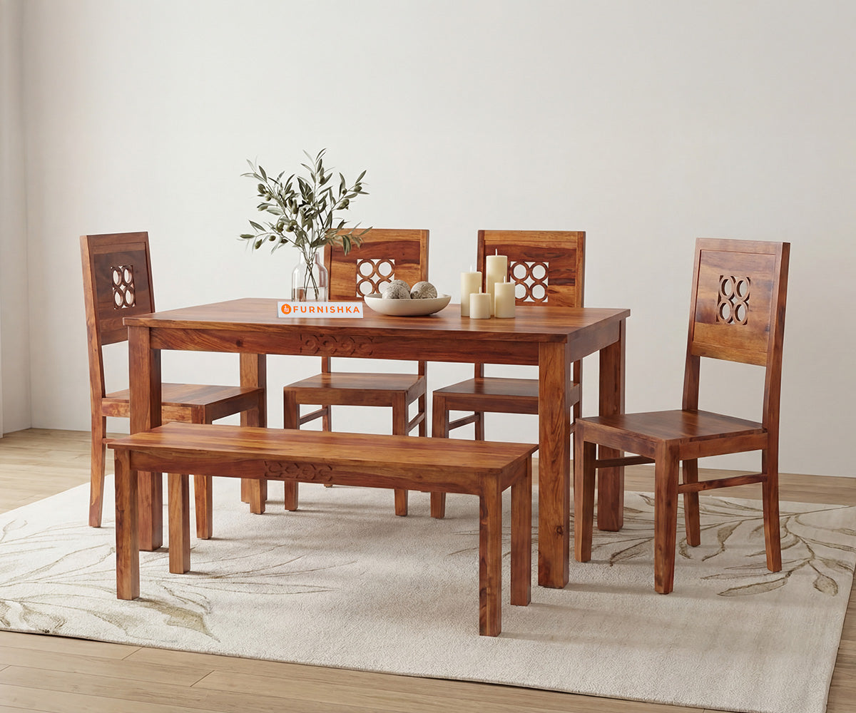 Symphony 4 Seater Dining Bench In Acacia Wood - Furnishka 