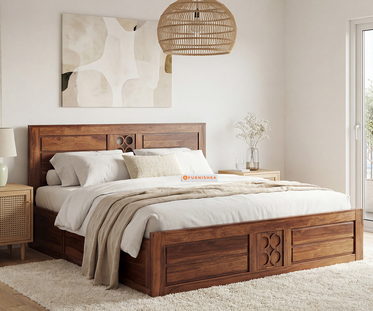 Symphony Queen Box Storage Bed in Acacia Wood Finish - Furnishka 