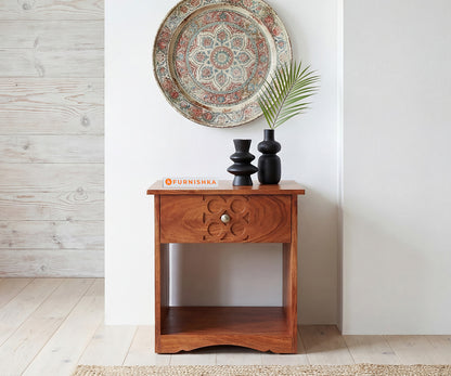 Symphony Single Drawer Bedside Table in Acacia Wood - Furnishka