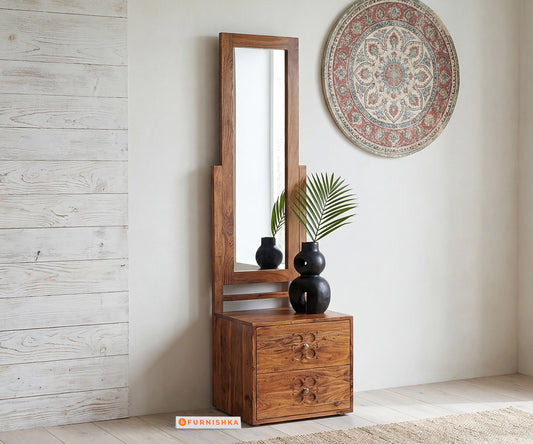 Symphony Wooden Dresser With Mirror in Acacia Wood - Furnishka 