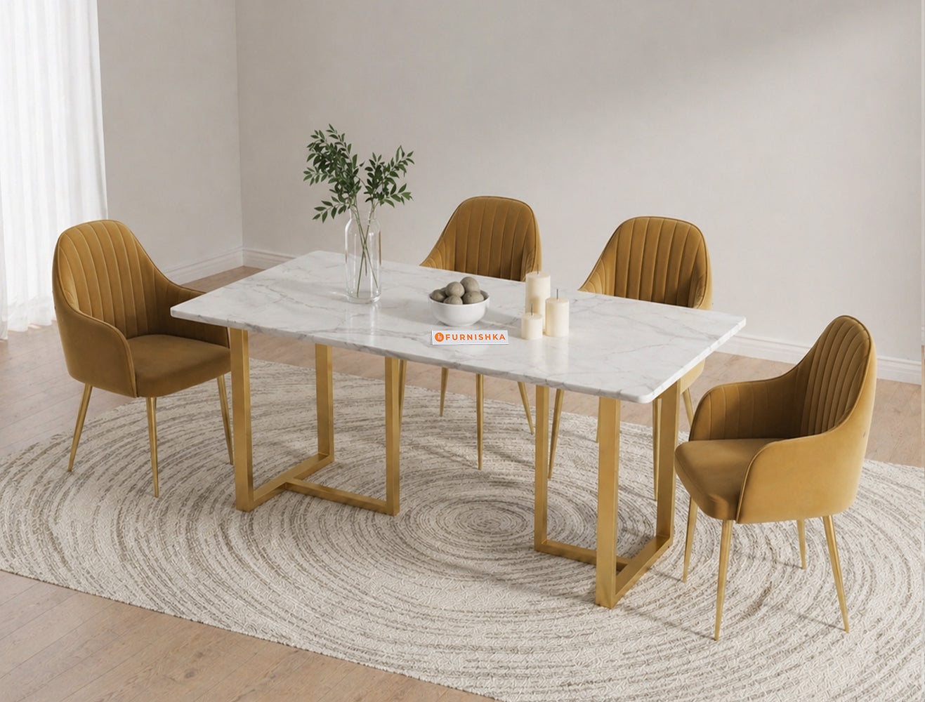 TUSCANY 4 Seater Dining Sets with Indian Banswara Marble Top - Furnishka