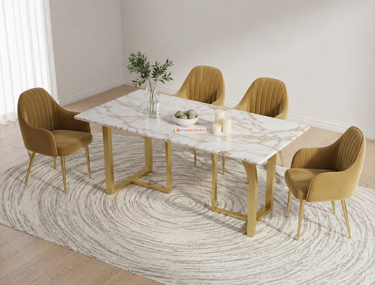TUSCANY  4 Seater Dining Sets with ROSALIA GOLD sandwich Engineering Marble Top - Furnishka