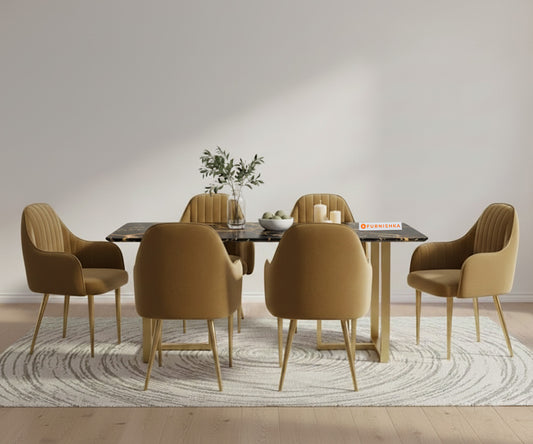 TUSCANY  6 Seater  Dining Sets with Black Engineered Marble Top - Furnishka 