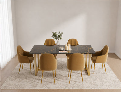 TUSCANY  6 Seater  Dining Sets with Black Engineered Marble Top