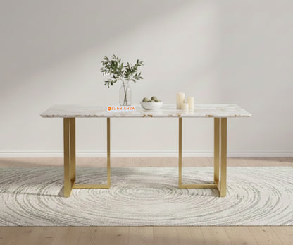 TUSCANY 6 Seater Dining Sets with ROSALIA GOLD sandwich Engineering Marble Top - Furnishka