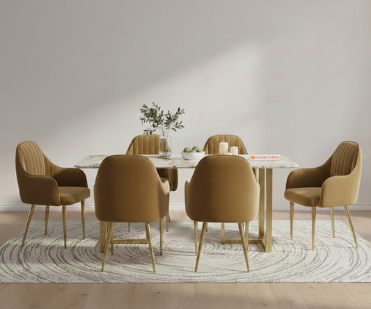 TUSCANY 6 Seater Dining Sets with ROSALIA GOLD sandwich Engineering Marble Top - Furnishka 