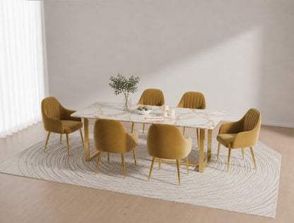 TUSCANY 6 Seater Dining Sets with ROSALIA GOLD sandwich Engineering Marble Top - Furnishka