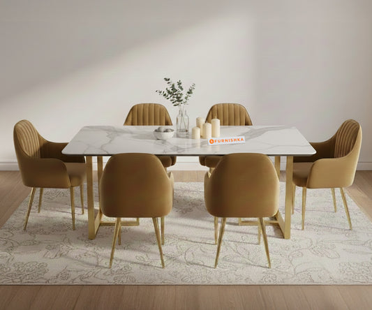 TUSCANY 6 Seater Dining Sets with White Engineered Marble Top - Furnishka