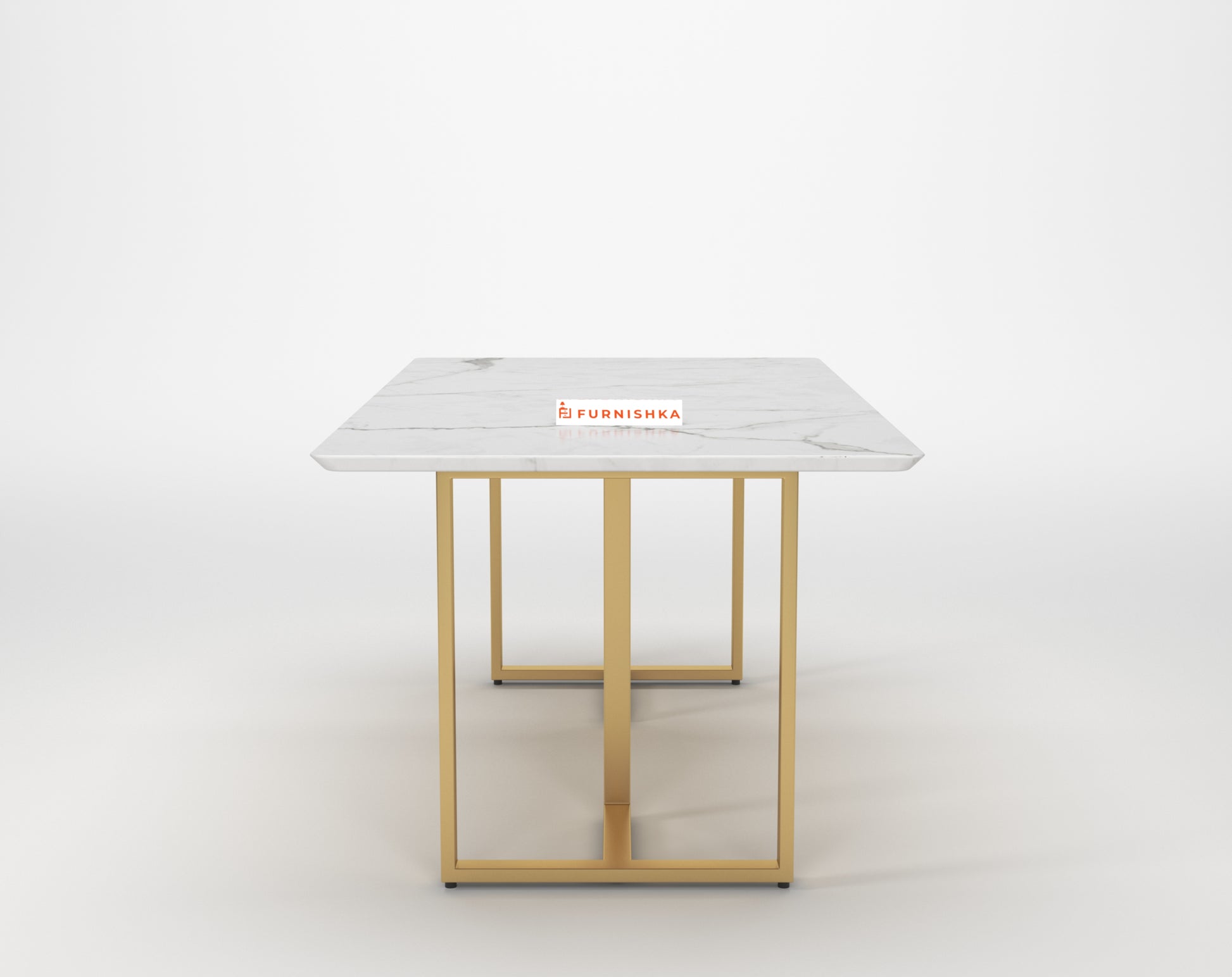 TUSCANY Compact Dining Table with Quartz Marble Top - 6 Seater in Gold Finish - Furnishka 