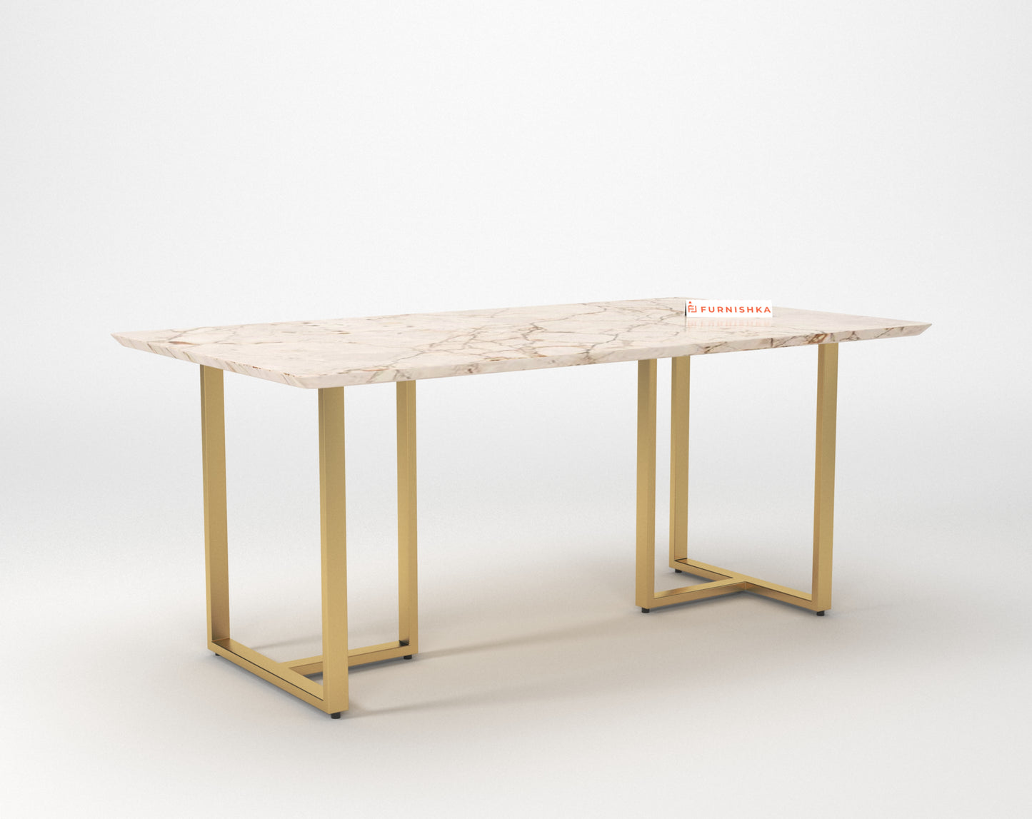 TUSCANY Compact Dining Table with ROSALIA GOLD sandwich Engineering Marble Top - 6 Seater - Furnishka 