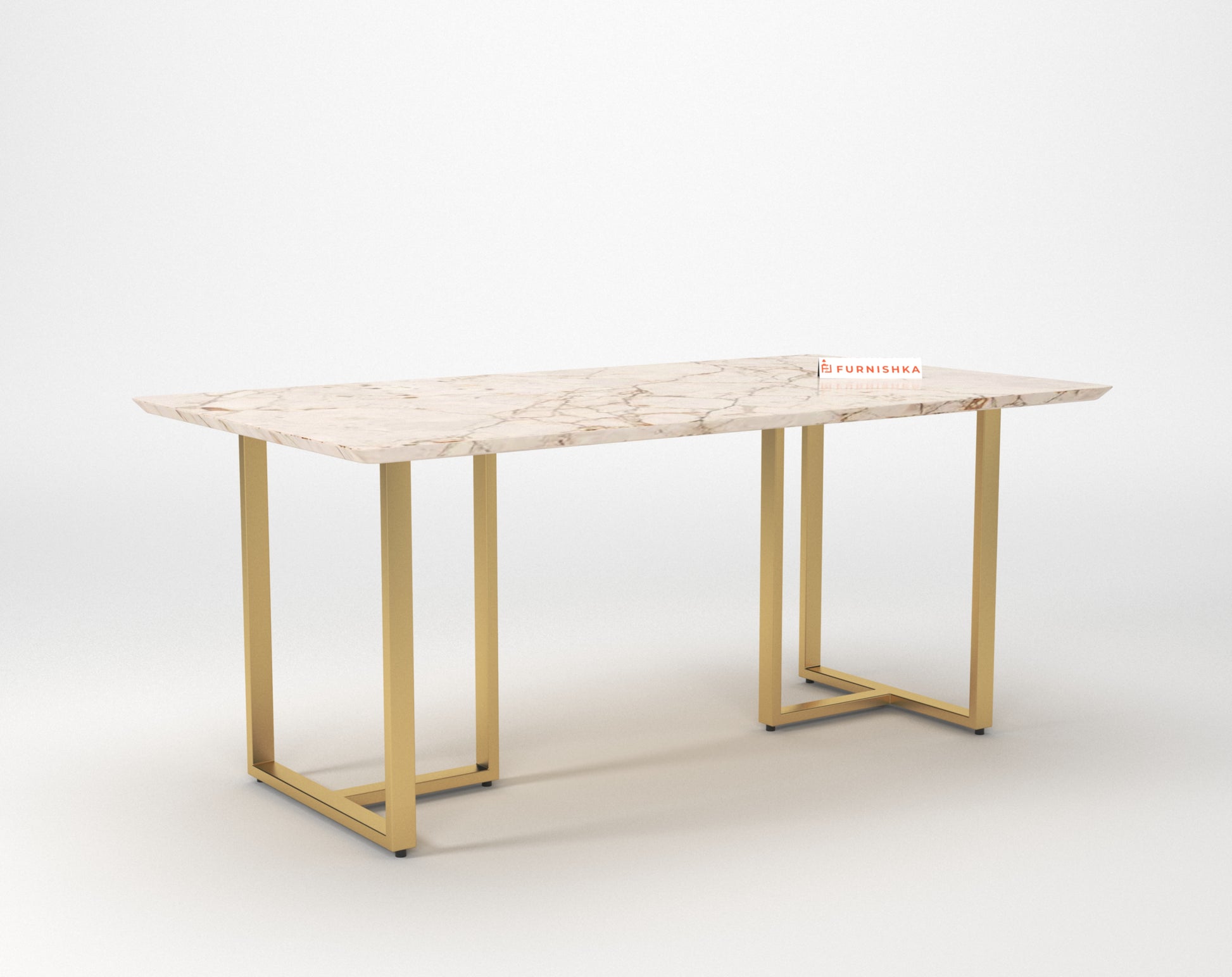 TUSCANY Compact Dining Table with ROSALIA GOLD sandwich Engineering Marble Top - 6 Seater - Furnishka 