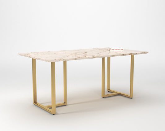 TUSCANY Compact Dining Table with ROSALIA GOLD sandwich Engineering Marble Top - 6 Seater - Furnishka 