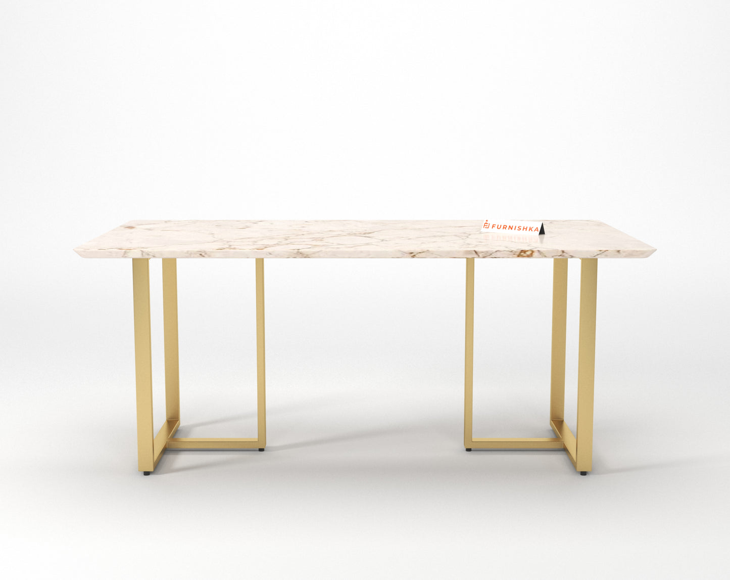 TUSCANY Compact Dining Table with ROSALIA GOLD sandwich Engineering Marble Top - 6 Seater - Furnishka 