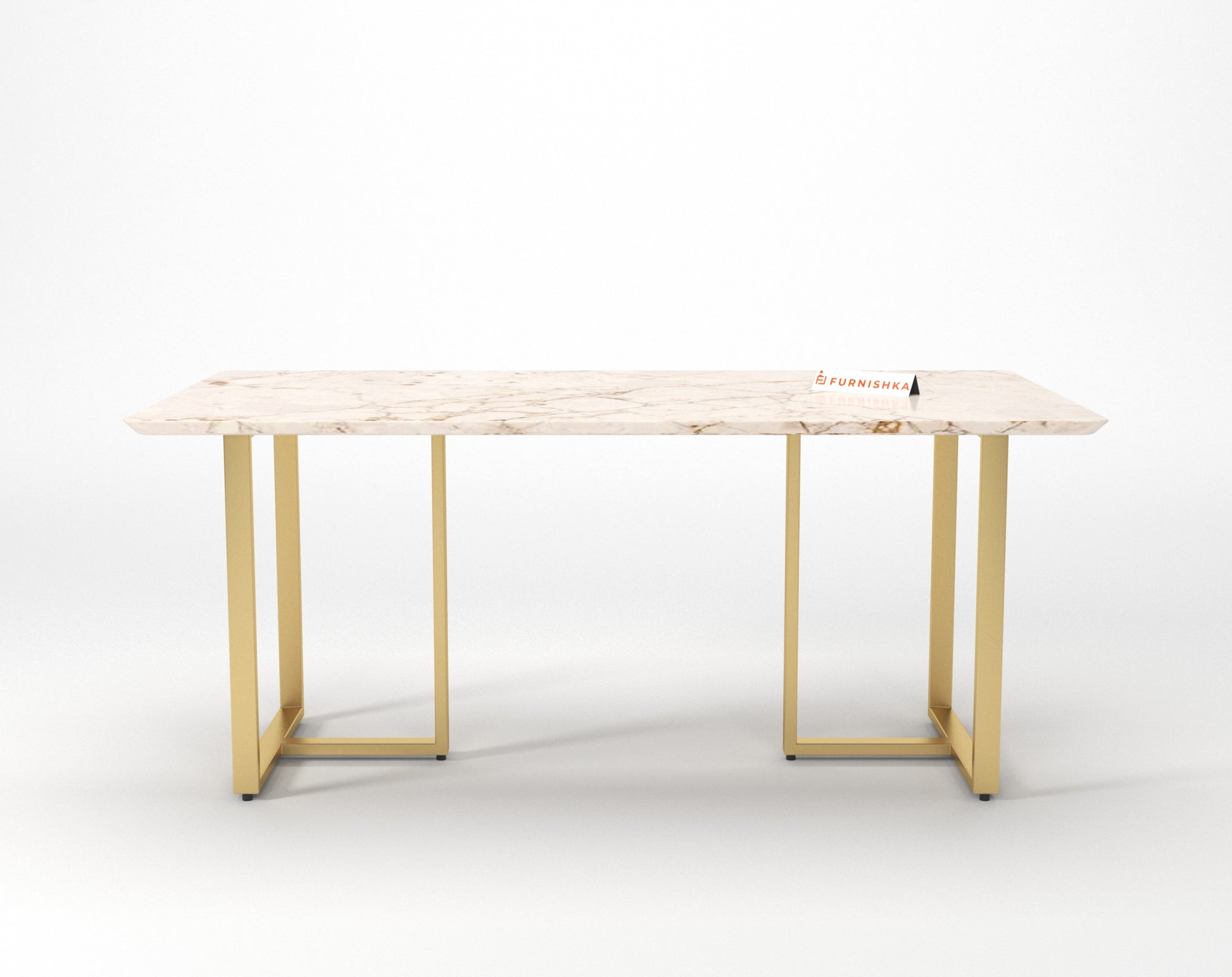 TUSCANY Compact Dining Table with ROSALIA GOLD sandwich Engineering Marble Top - 6 Seater - Furnishka 