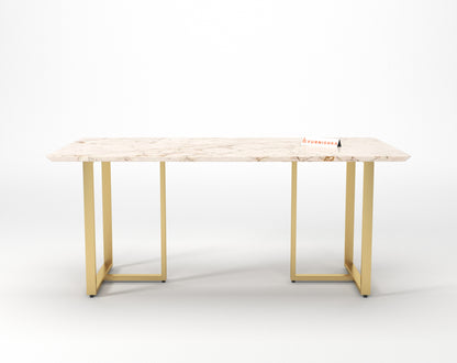 TUSCANY Compact Dining Table with ROSALIA GOLD sandwich Engineering Marble Top - 6 Seater - Furnishka 