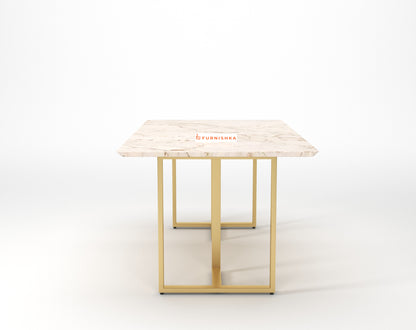 TUSCANY Compact Dining Table with ROSALIA GOLD sandwich Engineering Marble Top - 6 Seater - Furnishka 
