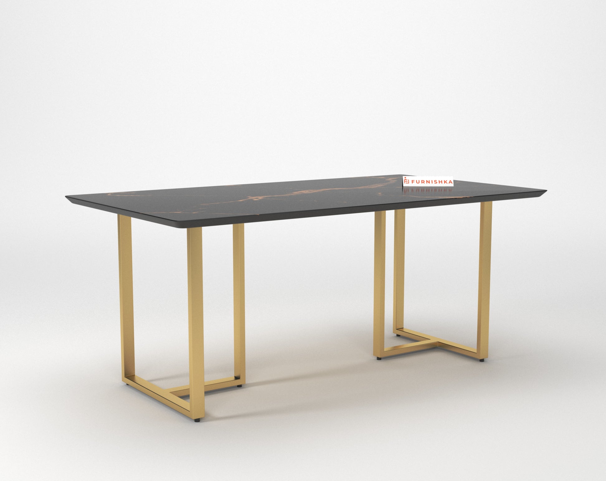 TUSCANY Dining Table with Black Engineered Marble Top - 4 Seater - Furnishka 