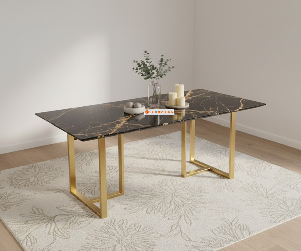 TUSCANY Dining Table with Black Engineered Marble Top - 4 Seater - Furnishka 