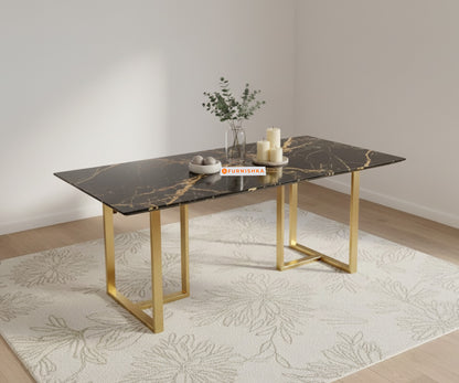 TUSCANY Dining Table with Black Engineered Marble Top - 4 Seater - Furnishka 