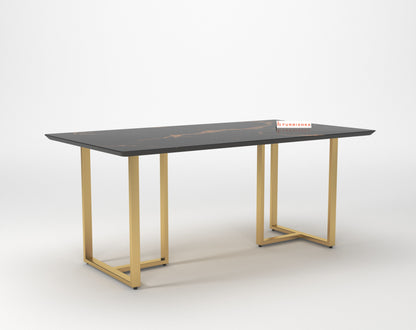 TUSCANY Dining Table with Black Engineered Marble Top - 6 Seater - Furnishka 