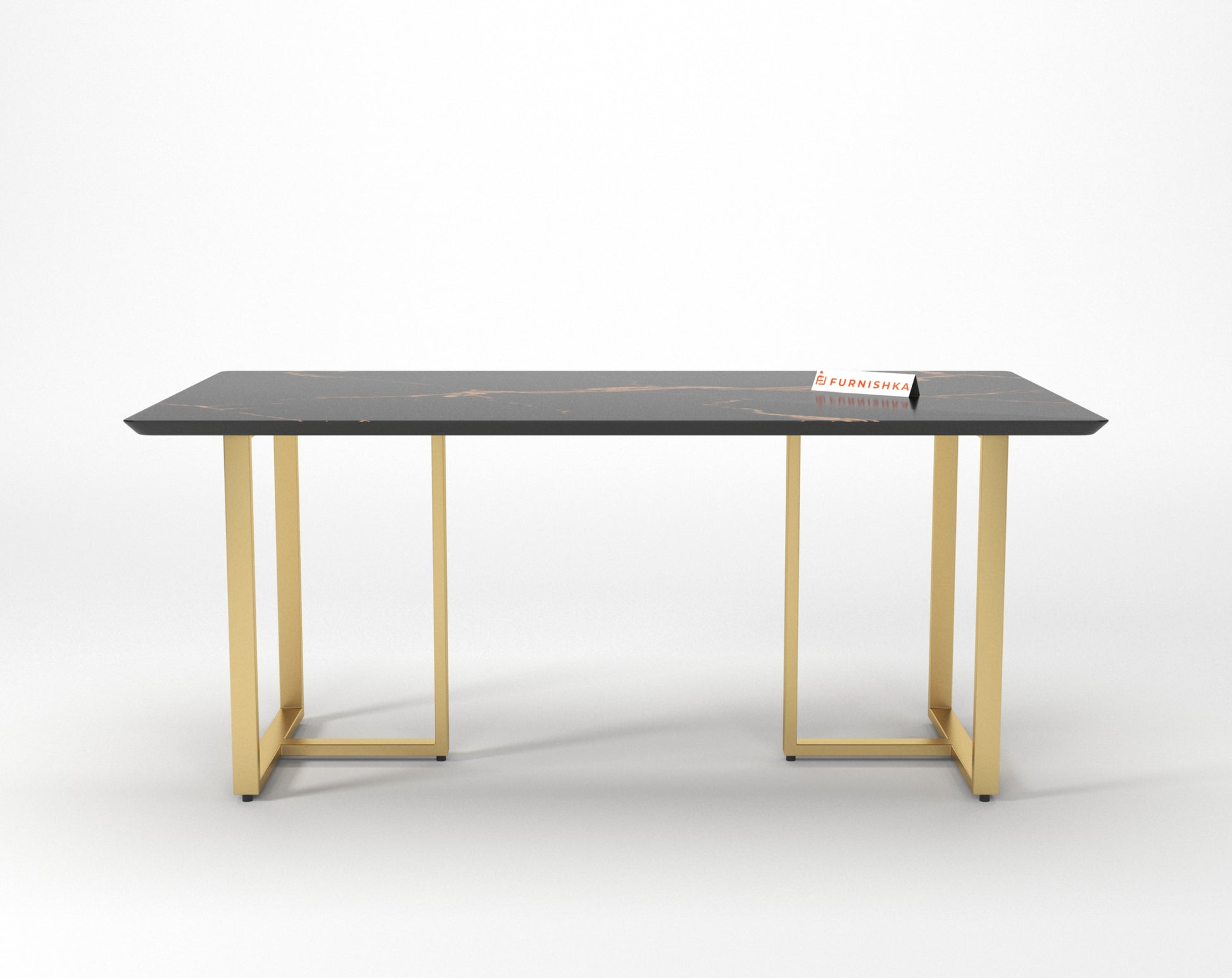 TUSCANY Dining Table with Black Engineered Marble Top - 6 Seater - Furnishka 