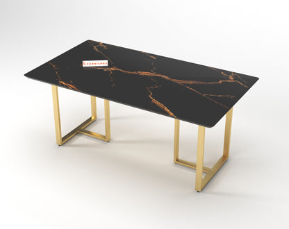 TUSCANY Dining Table with Black Engineered Marble Top - 6 Seater - Furnishka 