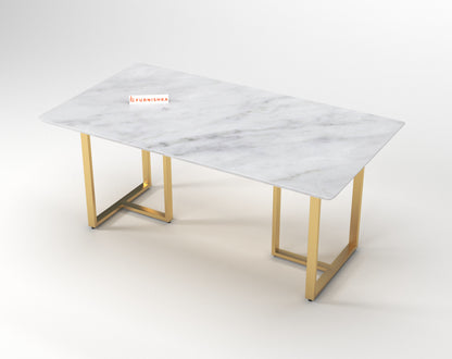 TUSCANY Dining Table with Indian Banswara Marble Top - 6 Seater - Furnishka 