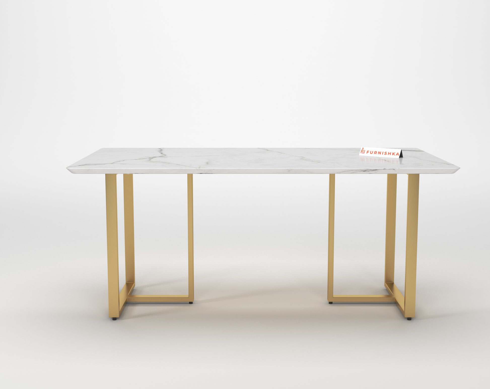 TUSCANY Dining Table with Quartz Marble Top - 6 Seater in Gold Finish - Furnishka 